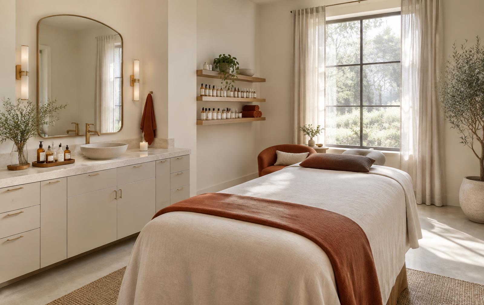 Bright, refined beauty and wellness treatment room